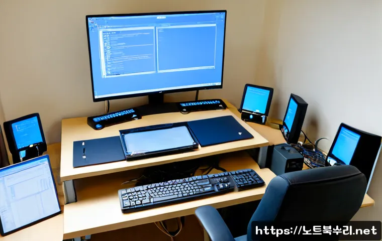 서동 WIN32K_POWER_WATCHDOG_TIMEOUT - Photorealistic remote IT support workstation in a compact Seodong neighborhood office, desktop tower...