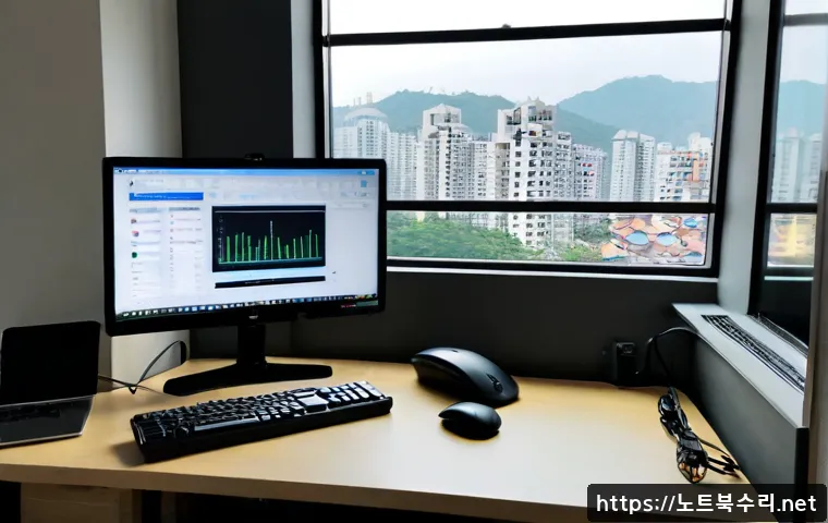 선학동 SESSION_HAS_VALID_VIEWS_ON_EXIT - Photorealistic remote-support workstation in a quiet Incheon apartment office, dual monitors showing...