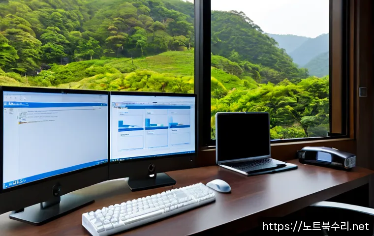 화도면 macosX재설치 포맷  초기화 - Photorealistic remote-support workstation in a quiet Hwadamyeon hillside home office, unbranded silv...