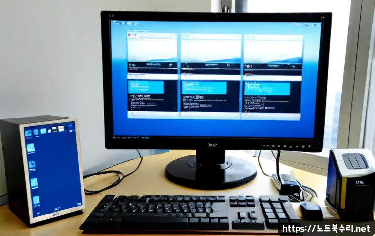 목동동 윈도우7 windows7 재설치 포맷  초기화 - Photorealistic remote-support workstation in a Mok-dong-dong apartment office, desktop PC displaying...