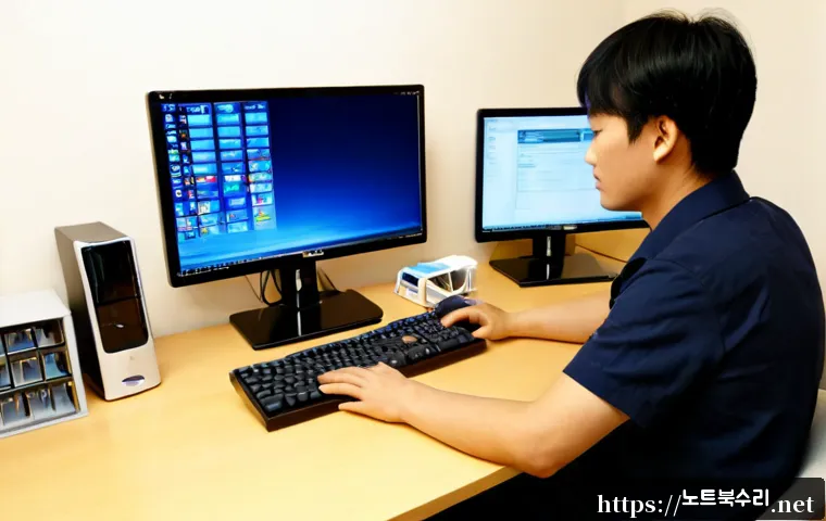 동백동 linux재설치 포맷  초기화 - Photorealistic remote-support workstation in a quiet Dongbaek-dong apartment study, technician reins...