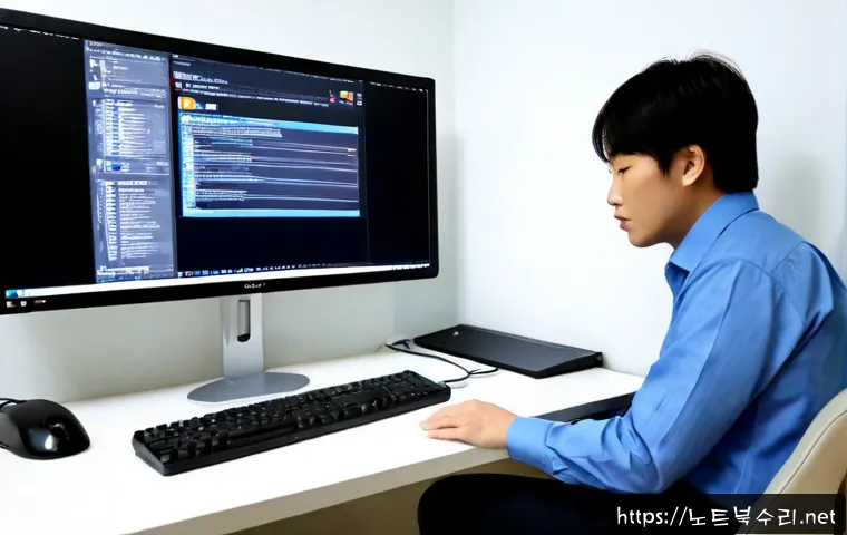 무교동 부팅안됨 - Photorealistic IT support workstation in a compact downtown office near Mugyo-dong, desktop tower op...
