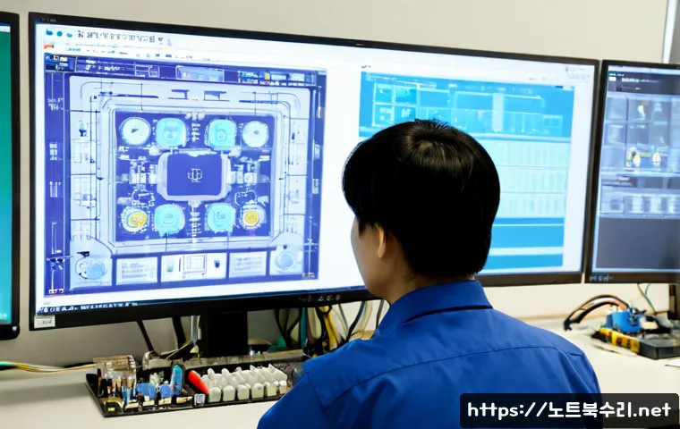 팔탄면 STATUS_INVALID_PARAMETER - Photorealistic electronics engineer at a clean workstation in a Paltan-myeon industrial office, stud...