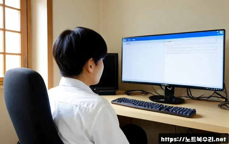 강화군 STATUS_IO_TIMEOUT - Photorealistic remote-support workstation in a quiet Ganghwa County office, IT technician studying a...