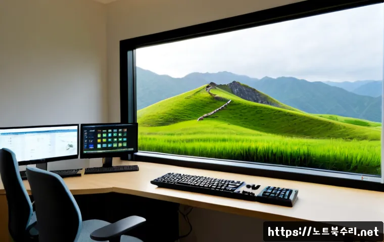 고산동 STATUS_FLOAT_OVERFLOW - Photorealistic remote support workstation in a quiet highland-edge apartment office, dual monitors d...