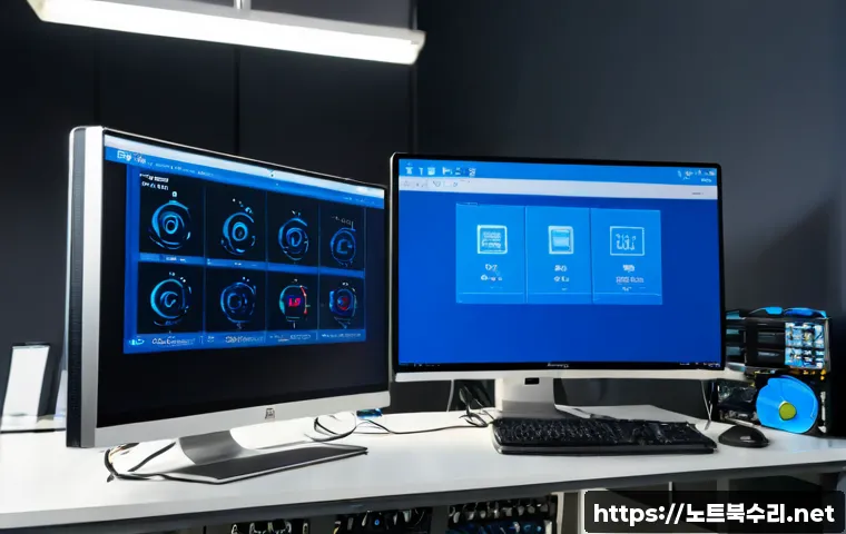 양주시 STATUS_KERNEL_DRIVER_CORRUPTION - Photorealistic IT support workstation in Yangju, South Korea, a desktop computer showing a blank blu...