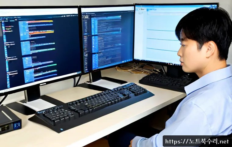 가학동 DRIVER_PORTION_MUST_BE_NONPAGED - Photorealistic IT support workstation in a quiet Gahak-dong apartment office, dual monitors showing ...
