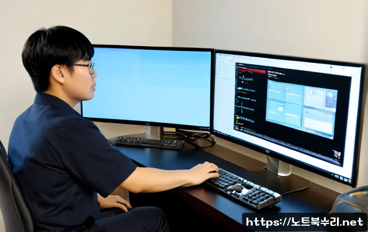 당동 STATUS_SYSTEM_LICENSE_INVALID - Photorealistic software technician at a modern dual-monitor workstation, a 3D CAD model of a compact...