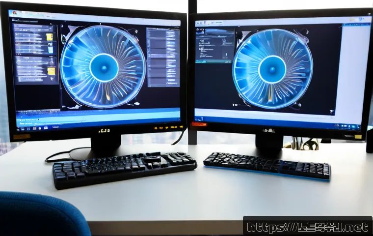 태평로 STATUS_KERNEL_CONFIGURATION_ERROR - Photorealistic IT support workstation in a modern Taepyeong-ro office tower, dual monitors showing a...