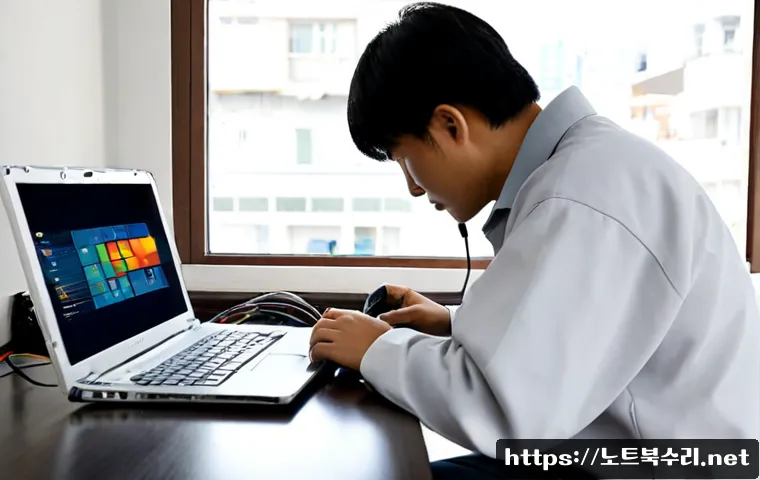 동탄면 맥북프로 판매 및 수리 - Photorealistic electronics service counter in a modern Dongtan neighborhood, technician carefully di...