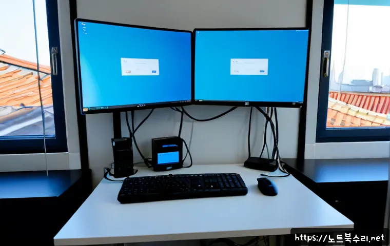하야동 CRITICAL_PROCESS_DIED - Photorealistic remote IT support workstation in a compact Korean neighborhood office, desktop monito...