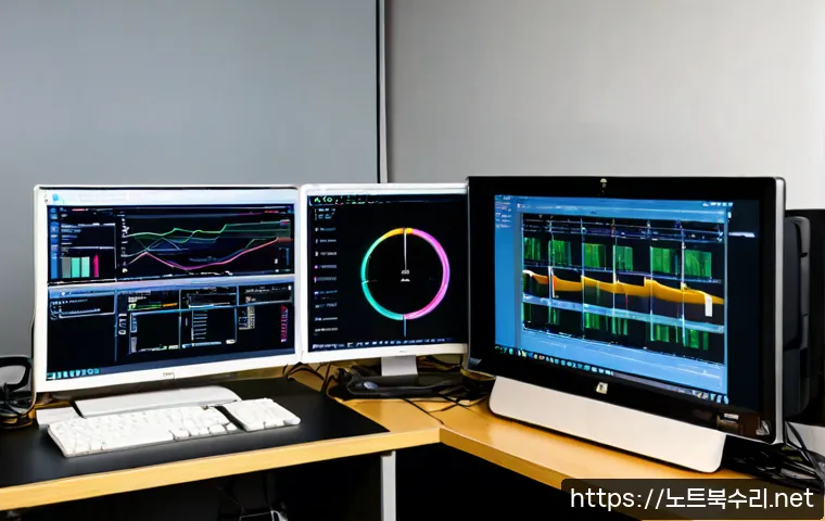 청암동 STATUS_INVALID_CALLER - Photorealistic IT support workstation in a compact Cheongam-dong apartment office, dual monitors dis...