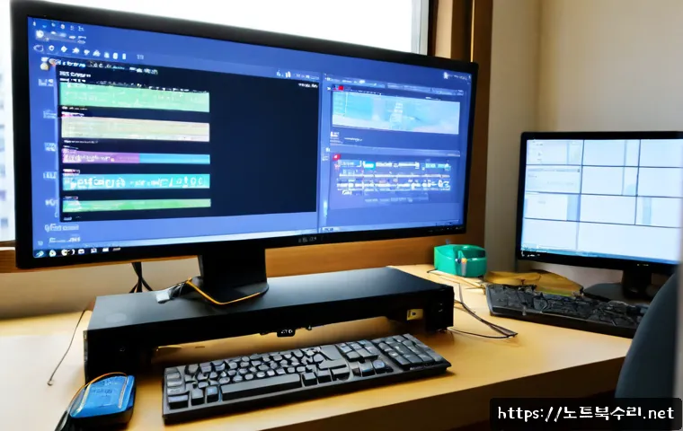 오목천동 STATUS_DISK_CORRUPTION - Photorealistic remote-support workstation in a quiet Omokcheon-dong apartment office, technician exa...