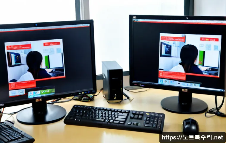 상갈동 STATUS_INVALID_IMAGE_FORMAT - Photorealistic IT support workstation in a modern Yongin apartment-office setting, dual monitors sho...