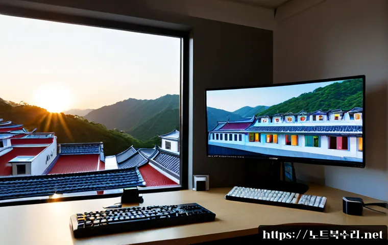 체부동 STATUS_DISK_FULL - Photorealistic architectural workstation in a compact hillside studio, dual monitors showing a detai...
