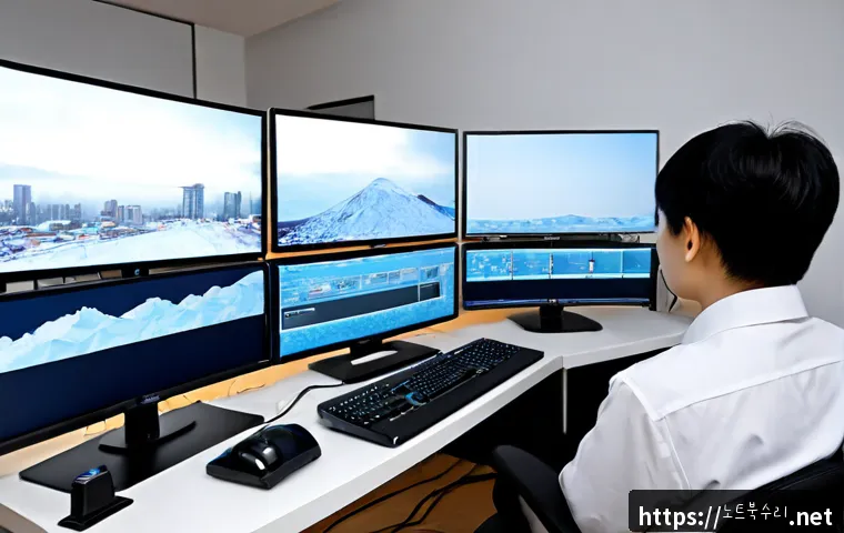 목감동 Press Ctrl Alt Del to restart - Photorealistic remote-support workstation in a modern Mokgam-dong apartment study, dual monitors sho...