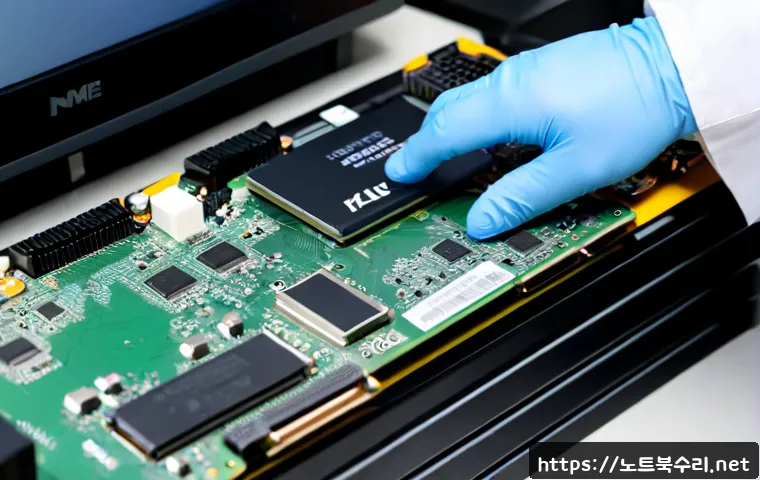 오정구 SSD조립 및 교체수리 - Photorealistic computer repair workstation in a compact Bucheon office, technician wearing anti-stat...