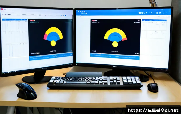 우만동 STATUS_MODULE_CORRUPTION - Photorealistic remote-support workstation in a compact Suwon apartment office, dual monitors showing...