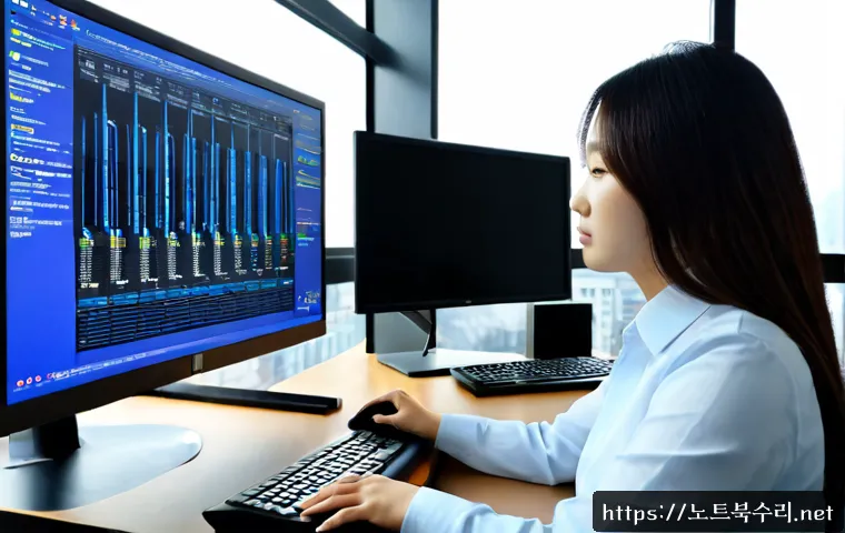 도렴동 STATUS_MEMORY_VIOLATION - Photorealistic IT support workstation in a compact Doryeom-dong office near a government district, d...