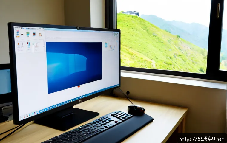 창전동 STATUS_DEVICE_NOT_READY - Photorealistic remote-support workstation in a compact Changjeon-dong apartment studio, dual monitor...