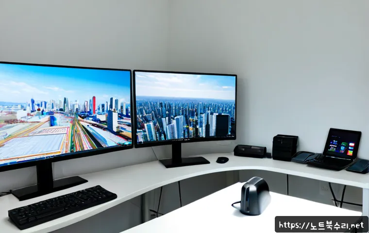 이의동 STATUS_KERNEL_RESOURCE_ERROR - Photorealistic modern CAD workstation in a bright Suwon innovation office, dual monitors showing abs...