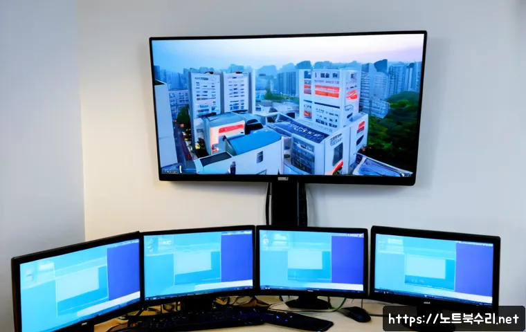 산북동 STATUS_KERNEL_RESOURCE_ERROR - Photorealistic IT support workstation in a quiet Sanbuk-dong apartment office, dual monitors showing...