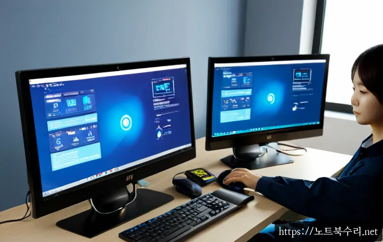 연수구 DRIVER_VERIFIER_DETECTED_VIOLATION - Photorealistic remote-support workstation in a modern Songdo apartment, dual monitors showing a clea...