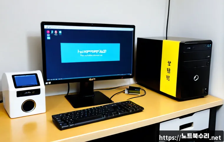 신내동 IO_DEVICE_ERROR - Photorealistic IT support workstation in a compact apartment office near Sinnae-dong, desktop comput...