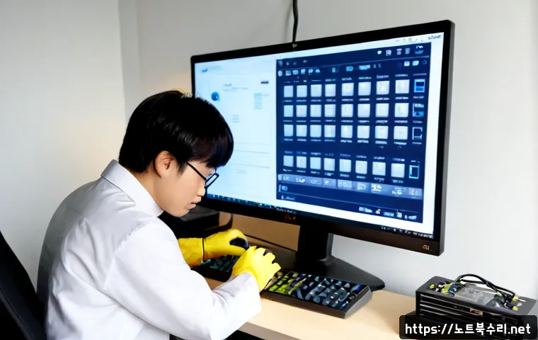녹번동 HARDWARE_MEMORY_FAILURE - Photorealistic remote-support workstation in a compact Eunpyeong apartment office, desktop tower ope...