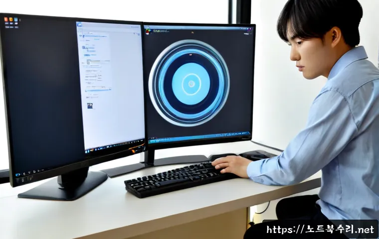 목감동 프리도스 윈도우설치 - Photorealistic desktop workstation in a modern Mokgam-dong apartment, technician completing a clean ...