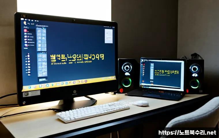 현저동 STATUS_INVALID_SESSION - Photorealistic IT support workstation in a compact hillside apartment near Seodaemun, dual monitors ...