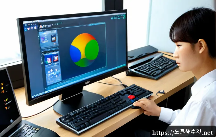 산북동 윈도우11 windows11 재설치 포맷 초기화 - Photorealistic computer repair workstation in a compact Sanbuk-dong apartment office, technician rei...