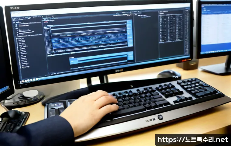 지곶동 press f4 key - Photorealistic remote-support workstation in a quiet Korean suburban office, technician pressing the...