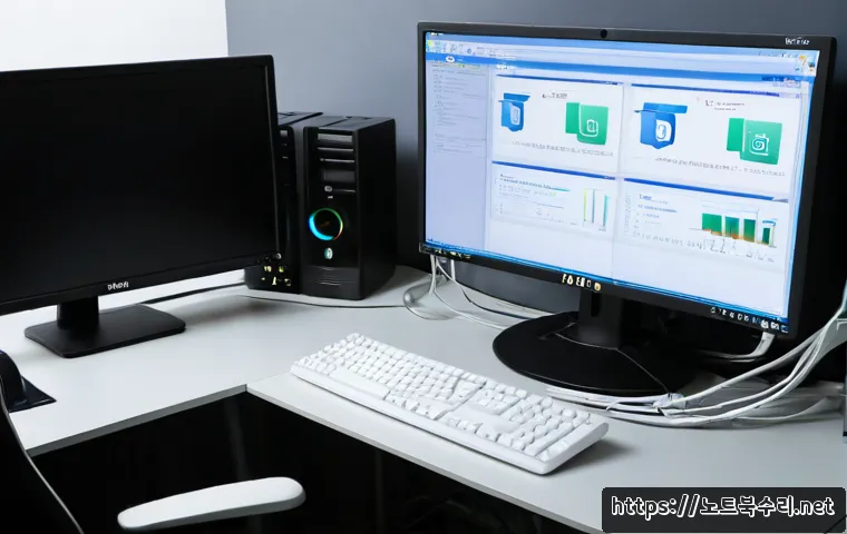 귀인동 all boot options are tried - Photorealistic IT support workstation in a compact modern office in Gwiin-dong, desktop computer pau...