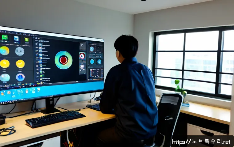 중리동 STATUS_DISK_WRITE_FAILURE - Photorealistic IT support workstation in a compact Chungri-dong apartment office, dual monitors show...