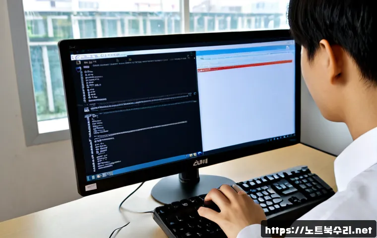 기산동 Press Ctrl Alt Del to restart - Photorealistic remote-support workstation in Gisan-dong, hands using an unmarked compact keyboard du...