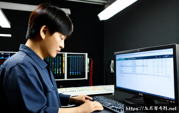 방산동 SESSION3_INITIALIZATION_FAILED - Photorealistic remote-support workstation in a compact Bangsan-dong print-supply studio, technician ...