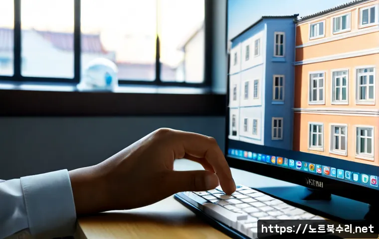 주성동 press  f4  key - Photorealistic architectural workstation in a compact Korean apartment office, designer’s hand press...
