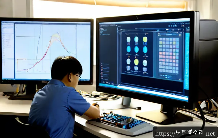 안중읍 STATUS_FILE_READ_FAILURE - Photorealistic IT technician at a dual-monitor workstation in a quiet provincial industrial office, ...