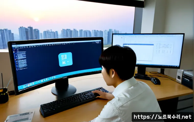 송파동 STATUS_FILE_WRITE_FAILURE - Photorealistic workstation in a modern Songpa-dong apartment office, an exhausted IT professional fa...