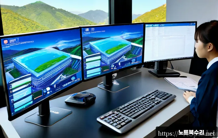 별양동 STATUS_KERNEL_EXECUTION_ERROR - Photorealistic remote IT support workstation in a modern apartment office, dual monitors showing a f...