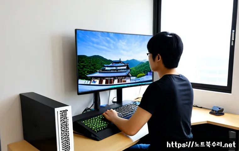 운서동 컴퓨터업그레이드 - Photorealistic computer upgrade workstation in a compact Unseo-dong apartment office, technician ins...
