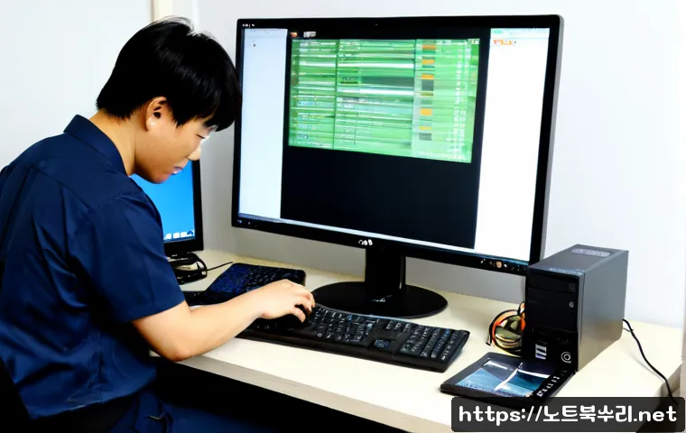 난곡동 BOOTMGR is Compressed - Photorealistic compact home-office workstation in Nanggok-dong, Seoul, desktop monitor showing a bla...