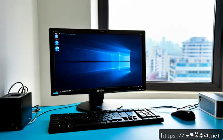 창천동 윈도우8 windows8 재설치 포맷  초기화 - Photorealistic PC repair workstation in a compact Changcheon-dong apartment office, technician reins...