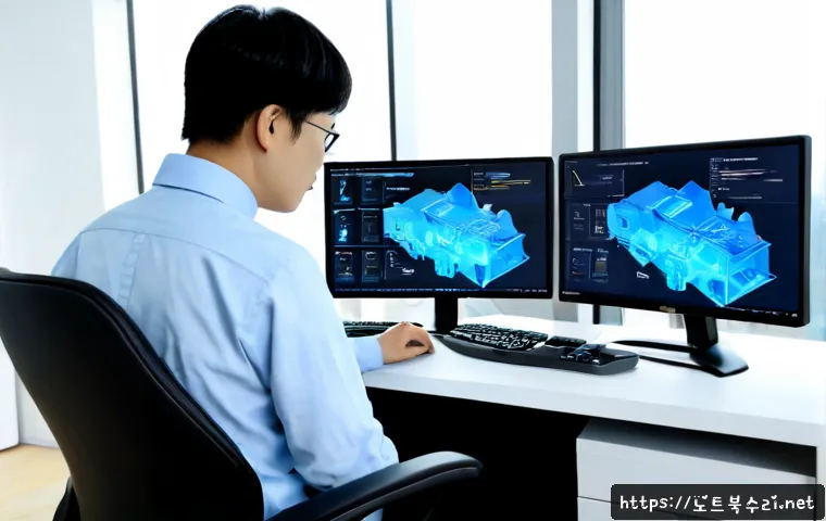 성남시 STATUS_KERNEL_DEBUG_FAILURE - Photorealistic remote IT support workstation in Pangyo Techno Valley, dual monitors showing a clean ...