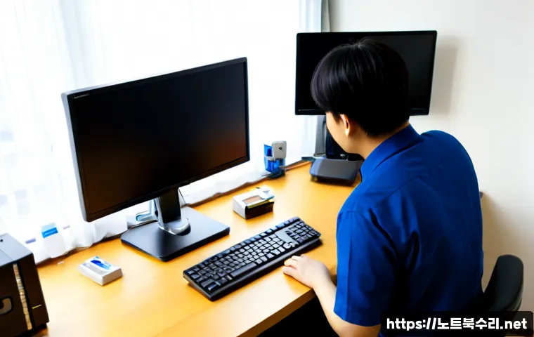 박촌동 HAL_INITIALIZATION_FAILED - Photorealistic IT support workstation in a compact Bakchon-dong apartment office, dual monitors show...