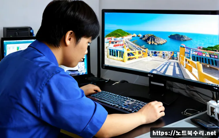 구래동 HDD조립 및 교체수리 - Photorealistic computer repair workstation in a modern Gurae-dong apartment office, technician caref...