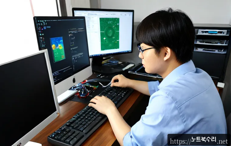 현수동 워크스테이션출장방문수리점 - Photorealistic on-site computer repair inside a compact Hyeonsu-dong apartment office, technician ca...