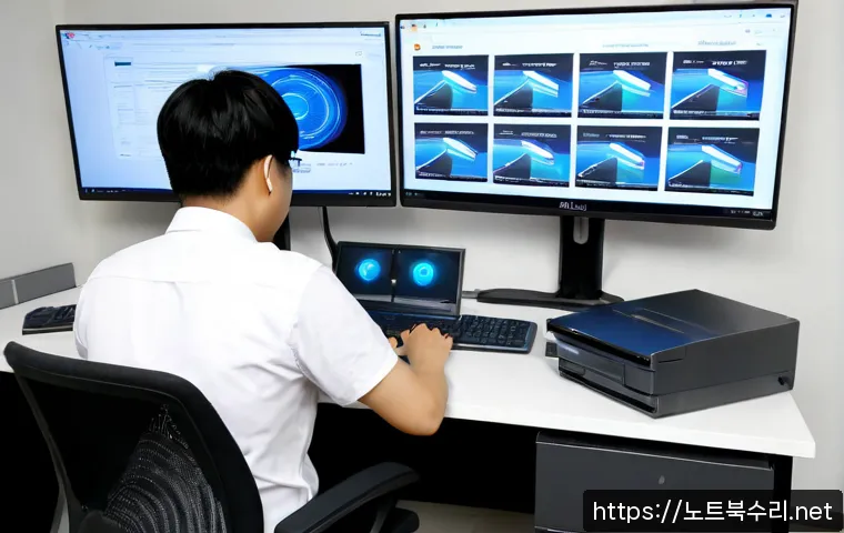 외삼미동 자동복구 - Photorealistic IT recovery workstation in a compact modern office near a quiet suburban Korean rail ...