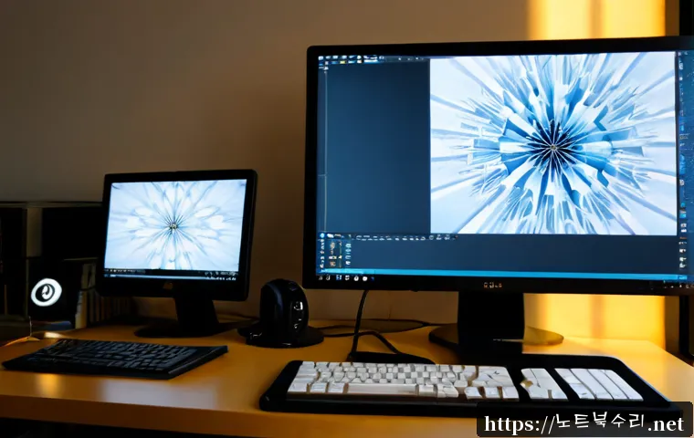 맥금동 VIDEO_TDR_FAILURE - Photorealistic workstation in a quiet Geumgok-dong apartment office, dual monitors showing a frozen ...